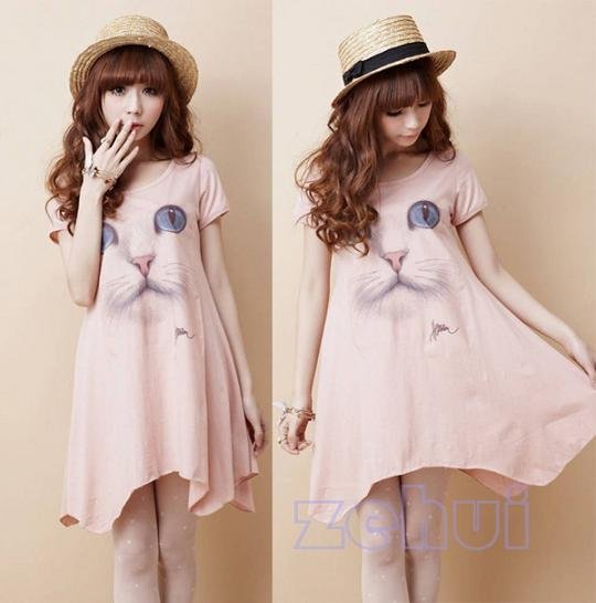 Fashion New Hot Lovely cat image print dress  HR262