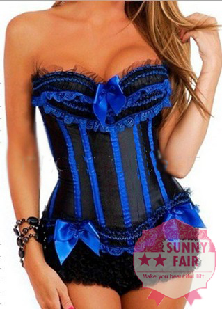 Fashion New Mature Sexy Corset Women  Black Lace Blue Bustier Corset Lingerie Evening Gown Corset  Petticoat