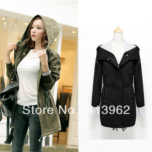 Fashion New Womens Casual Slim Hooded Fake Two Windbreaker Coats XCS1231199