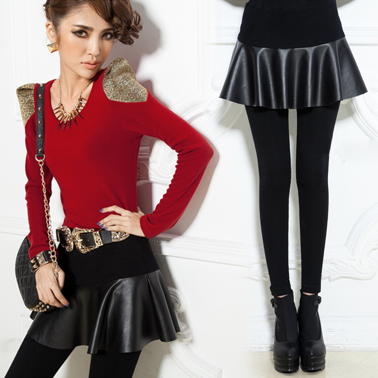 Fashion normic 2013 PU water washed leather patchwork short skirt wave puff skirt leather skirt half-length skirt