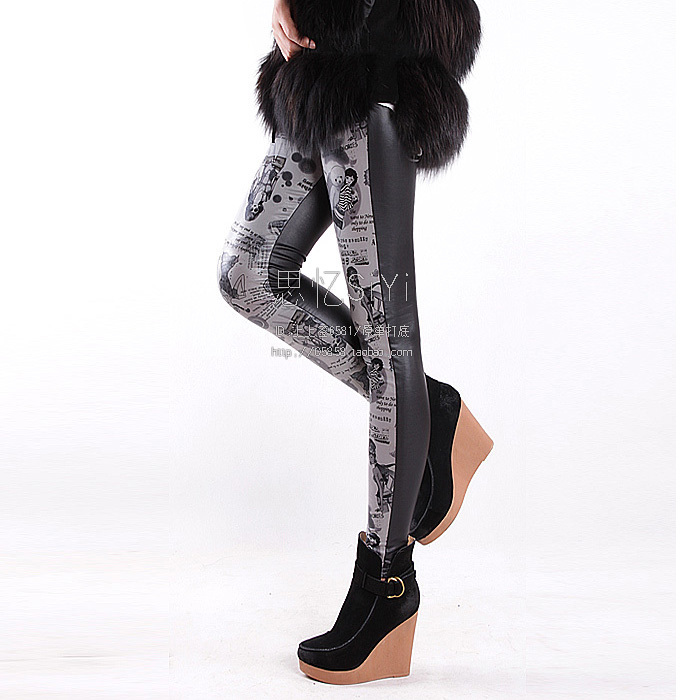 Fashion normic ab patchwork matt faux leather pants internality ankle length legging