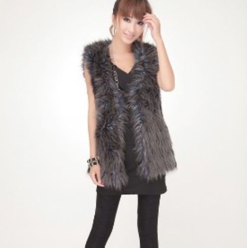 Fashion normic faux two-color jacquard peacock feather wool vest waistcoat fur coat vest medium-long