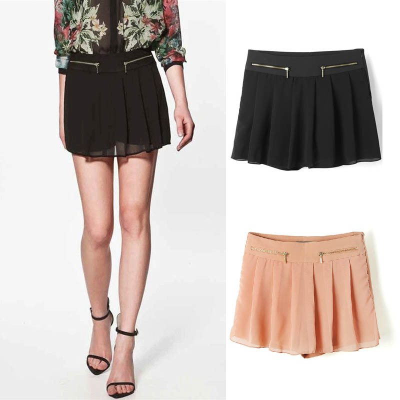 Fashion normic small elegant double zipper yarn double layer culottes chiffon shorts 2012 AMIO