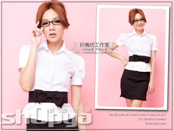 Fashion ol black-and-white set elegant white collar stewardess loading work wear