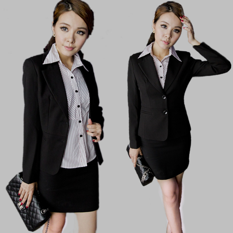 Fashion ol formal women skirt suit (coat & skirt ) for ladies career business blazer sets long sleeve winter spring