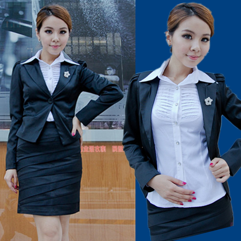 Fashion ol formal work wear women skirts suit 2013 for work ladies career sets skirt & blazer blue free shipping