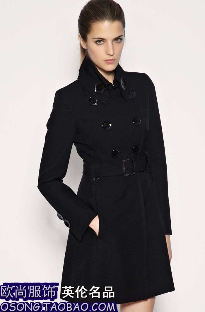 fashion osong Medium-long trench outerwear autumn 2012 black slim big button decoration fashion elegant ol female freeshipping