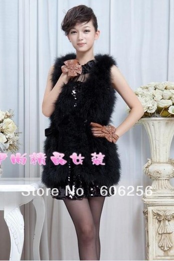 fashion ostracods feather,turkey fur vest, medium-long outerwear,slim waist feather waistcoat