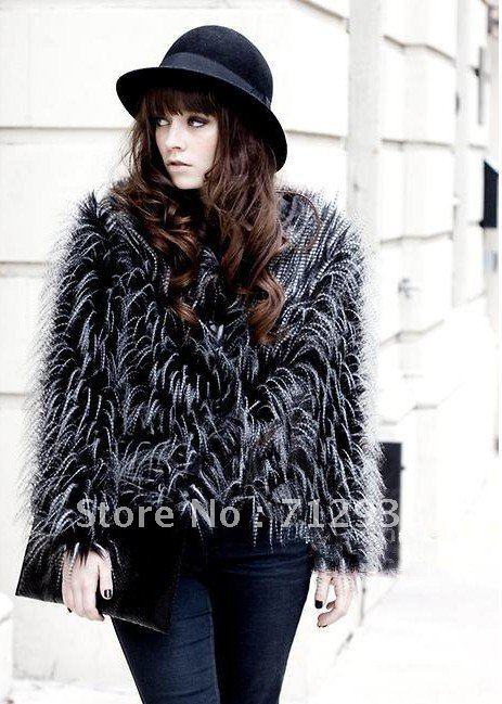 Fashion ostrich feather immitation Faux Fur Hair Lady Warm Coat Jacket Fluffy Short Outwear #202588