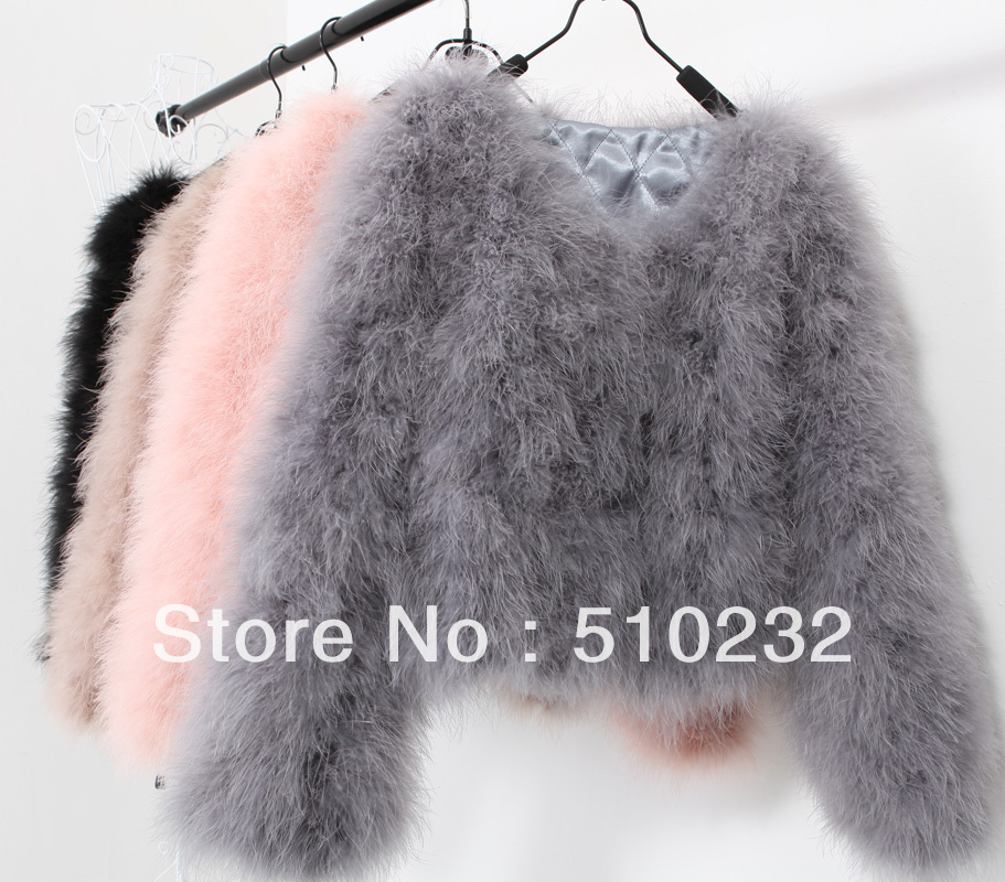 Fashion ostrich fur coat turkey fur winter coat feather fur short jacket for women