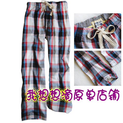 Fashion pajama pants male 100% cotton woven trousers 100% cotton loose breathable derlook trousers fashion plaid