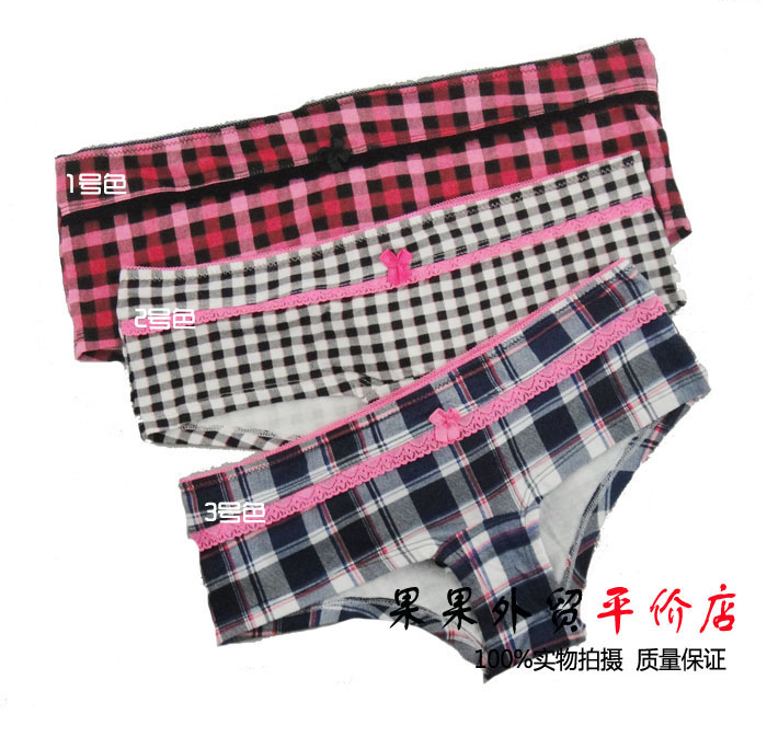 Fashion panties female fashion plaid trigonometric panties 100% cotton panties women's plus size mm panties