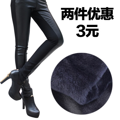 Fashion patchwork legging pencil pants faux leather pants patchwork autumn and winter thickening plus velvet