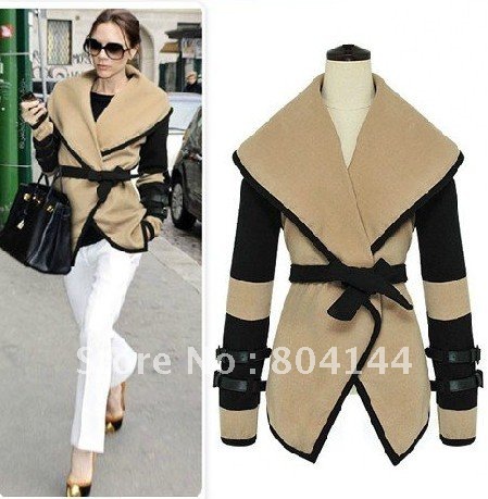 Fashion Patchwork Newest Formal OL Spring Winter Outwear Trench Coat Polyster With Sashes Women's Jacket