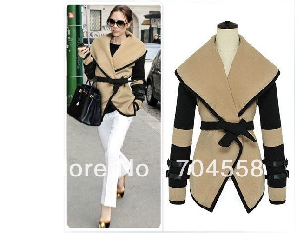 Fashion Patchwork Newest Formal OL Spring Winter Outwear Trench Coat Polyster With Sashes Women's Jacket WC152 -1