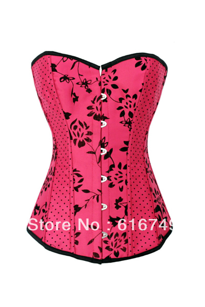 Fashion Pink Jacquard Polka Dot Overbust Sexy Corset And  Bustier Top With G-string S-XXL W03010