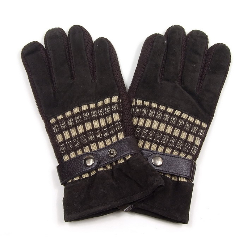 Fashion plaid leather yarn patchwork women's gloves spring windproof thermal finger gloves