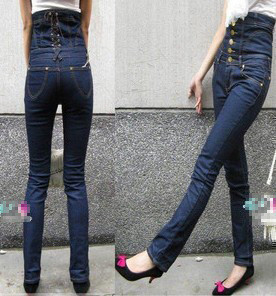 Fashion plus size 2012 tight buttons high waist trousers jeans female skinny pants pencil boot cut jeans