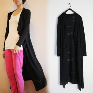 Fashion plus size clothing black long design big cardigan long-sleeve cape air conditioning shirt thin trench female medium-long