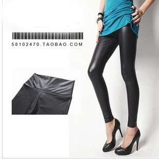 Fashion plus size high waist matte light faux leather legging pants tight-fitting female