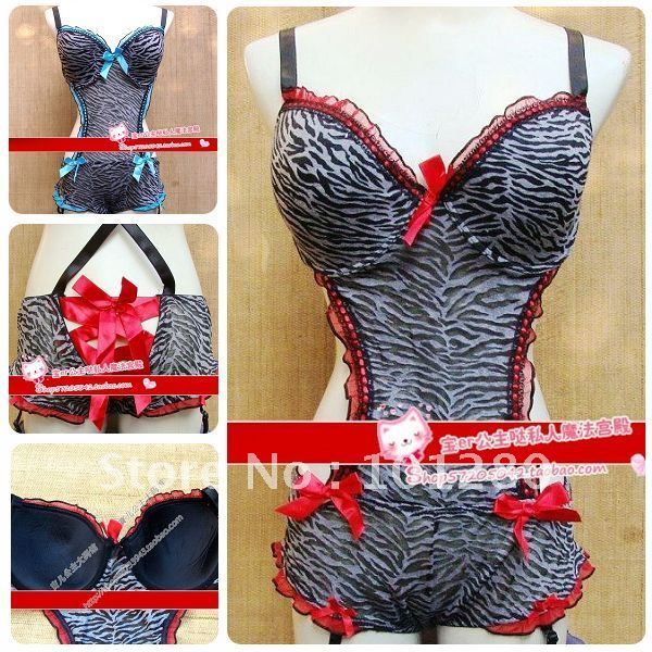 Fashion . plus size lingerie leopard print bra bodysuit belt one-piece .