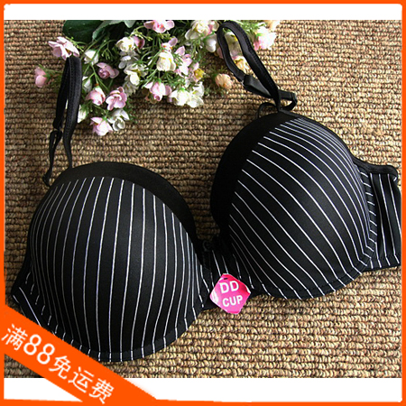 Fashion plus size underwear glossy black stripe glossy plus size bra with wire 95e large cup