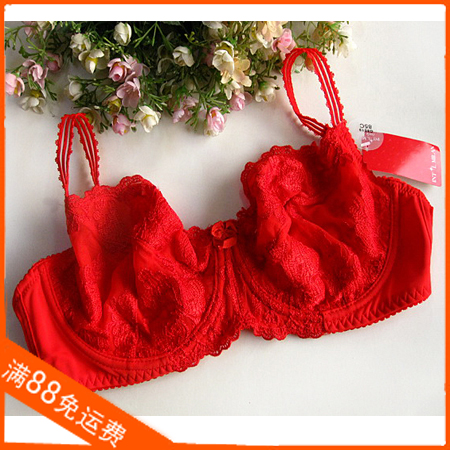 Fashion plus size underwear red embroidery large cup with wire ultra-thin bra 85c