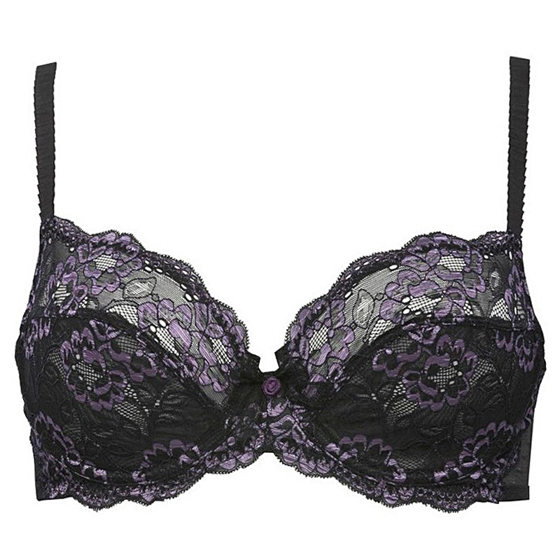 Fashion plus size underwear two-color lace sexy transparent ultra-thin bra women's 75b85d90 black