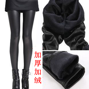 Fashion plus velvet thickening leather pants female autumn and winter trousers matt faux leather pants legging female elastic