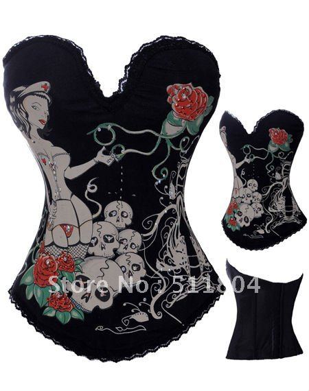 Fashion Printed Corset ,Sexy Lingerie + G-string, Shaper Bustier  Clubwear Factory Outlet