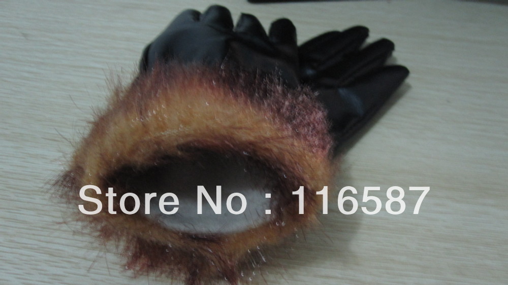 Fashion pu leather women gloves with cashmere