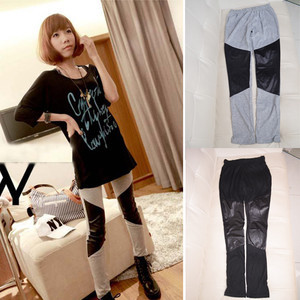 Fashion Punk Womens Ladies Spliced Leather Leggings Tights Pants Black/Grey A826