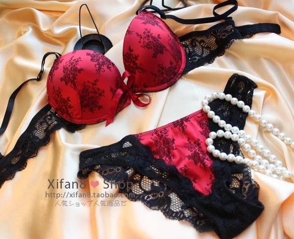 Fashion push up claretred silks and satins lace women's underwear bra