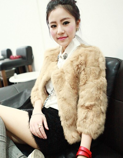 Fashion rabbit fur o-neck 7 fur all-match slim thermal coat