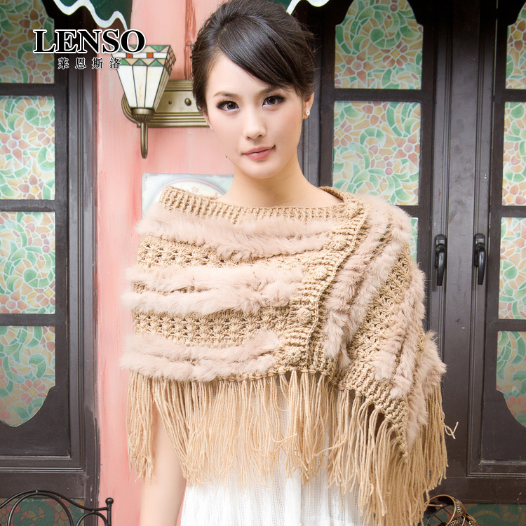 Fashion rabbit fur yarn mix match tassel cape fur cape