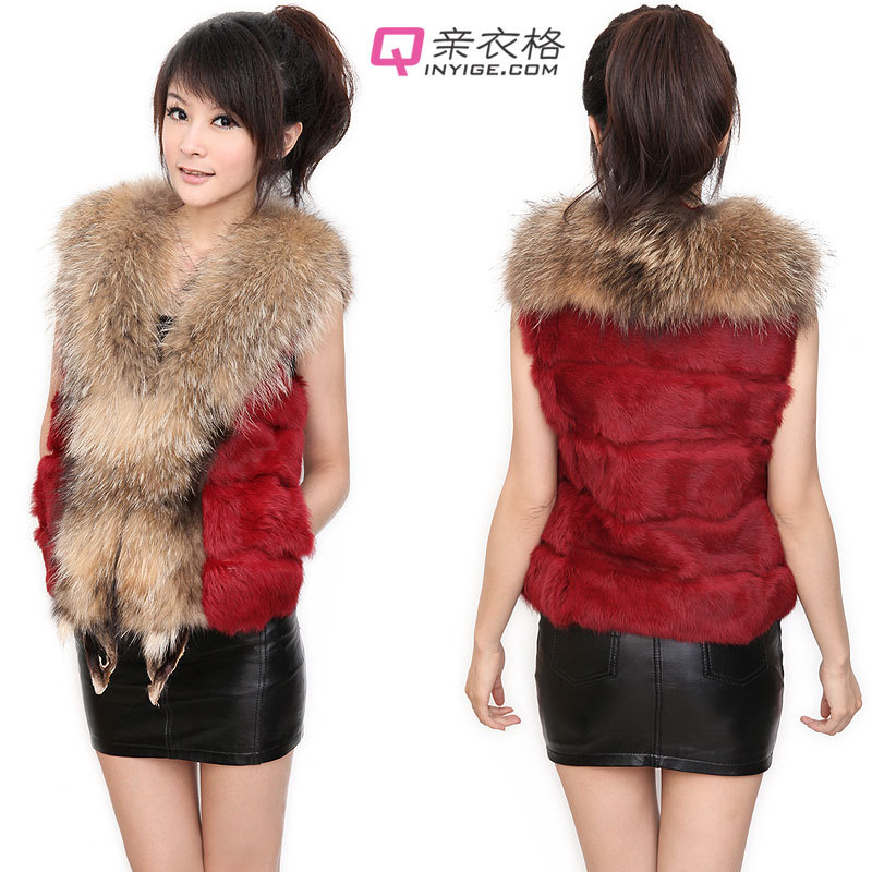 Fashion Raccoon fur Collar rabbit  vest coat, short design women's fur vest