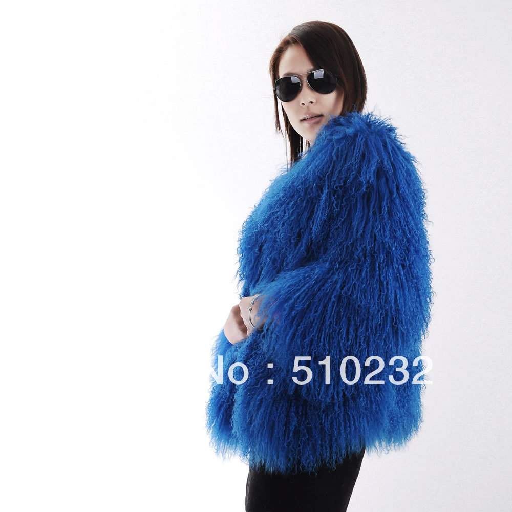 Fashion real mongolian fur coat overcoat pure wool full leather beach fashion o-neck long-sleeve