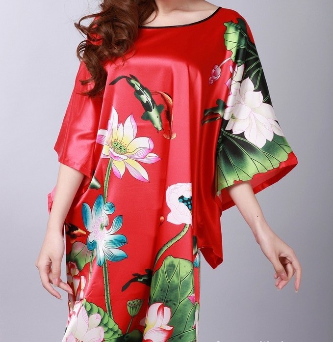 Fashion Red Chinese Women's Silk Rayon Robe Gown Nightwear Yukata One Size Free Shipping S0104-C