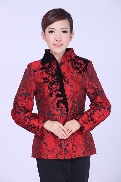 Fashion Red Chinese Women's Silk Satin Jacket Coat Flowers S M L XL XXL XXXL J0063