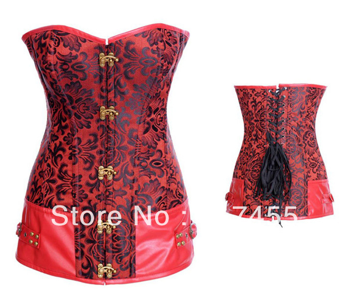 Fashion  red  Women intimates shaper sexy lingerie  leather steel bone corset  size S-2XL 2841 wholesale