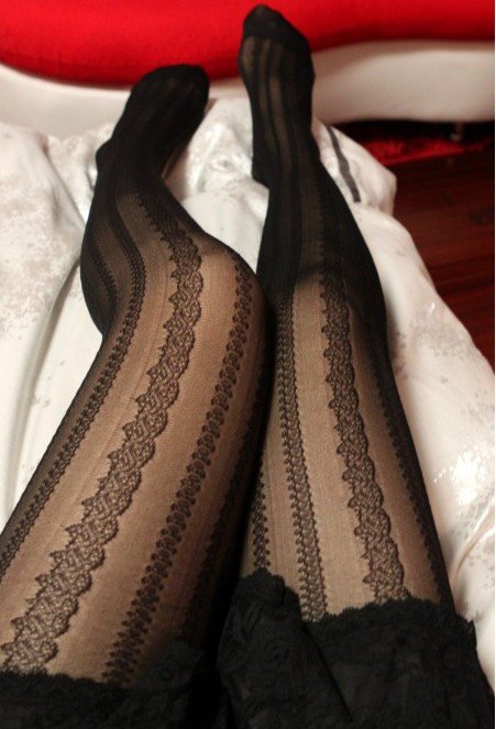 Fashion Retro Vertical Striped  Lace  Flower Pattern Women Mesh Tights Pantyhose,Free Shipping