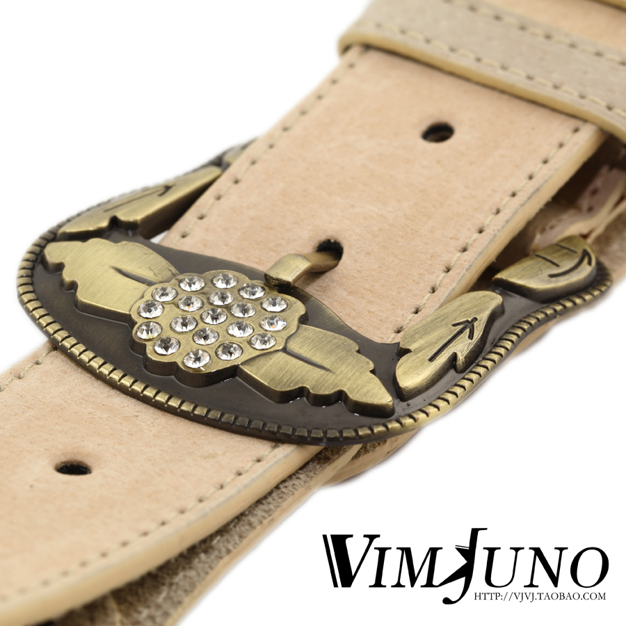 Fashion rhinestone vintage buckle decoration strap Women genuine leather women's belt all-match