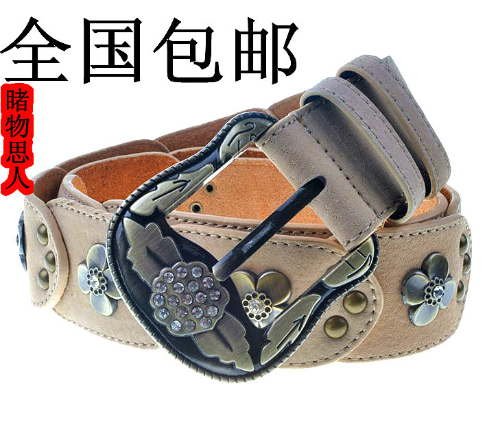 Fashion rhinestone vintage women's strap buckle belt female genuine leather all-match decoration