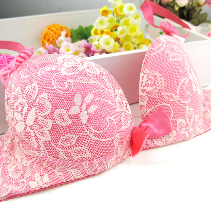 Fashion rose w cup 3 breasted side gathering push up women's bra set bra women's underwear set