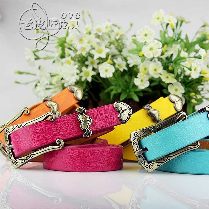 Fashion royal carved buckle casual women's strap faux leather female belt vintage strap 1.7cm candy color