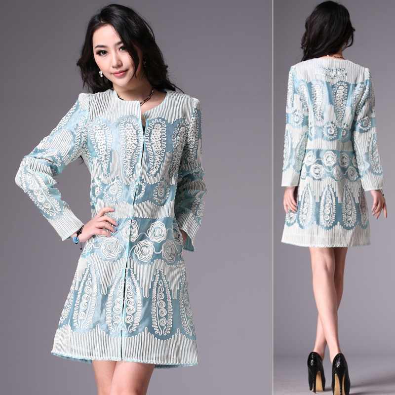 Fashion royal princess vintage long-sleeve organza trench dress disk flowers female outerwear