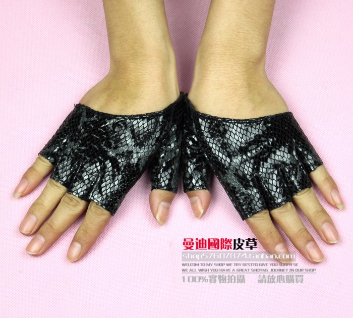 Fashion serpentine leather women's sheepskin genuine leather gloves semi-finger gloves