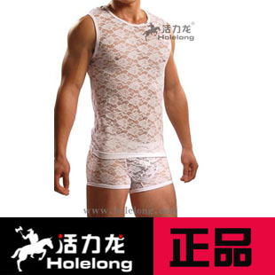 Fashion sexy lace flower transparent male vest hcb008