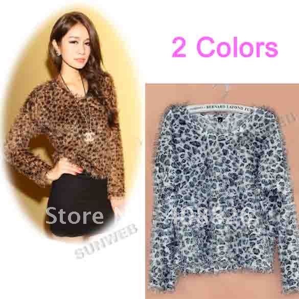 Fashion Sexy Ladies Women's Loose Leopard sweater Batwing Sleeves T-shirt Shirts Top 2 Colors Free shipping 8136