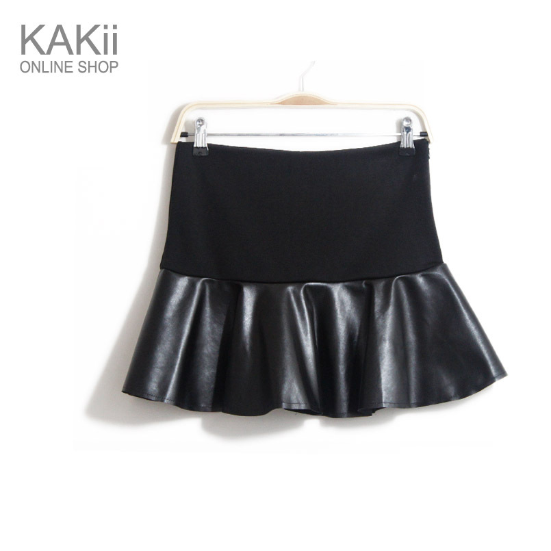 Fashion sexy short leather skirt wide cummerbund patchwork short skirt bust skirt a-line skirt all-match